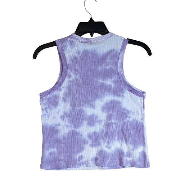 Fanta Tank Top Womens Large Racerback Crop Graphic Tie Dye Rib Knit Layer Purple - Picture 3 of 8